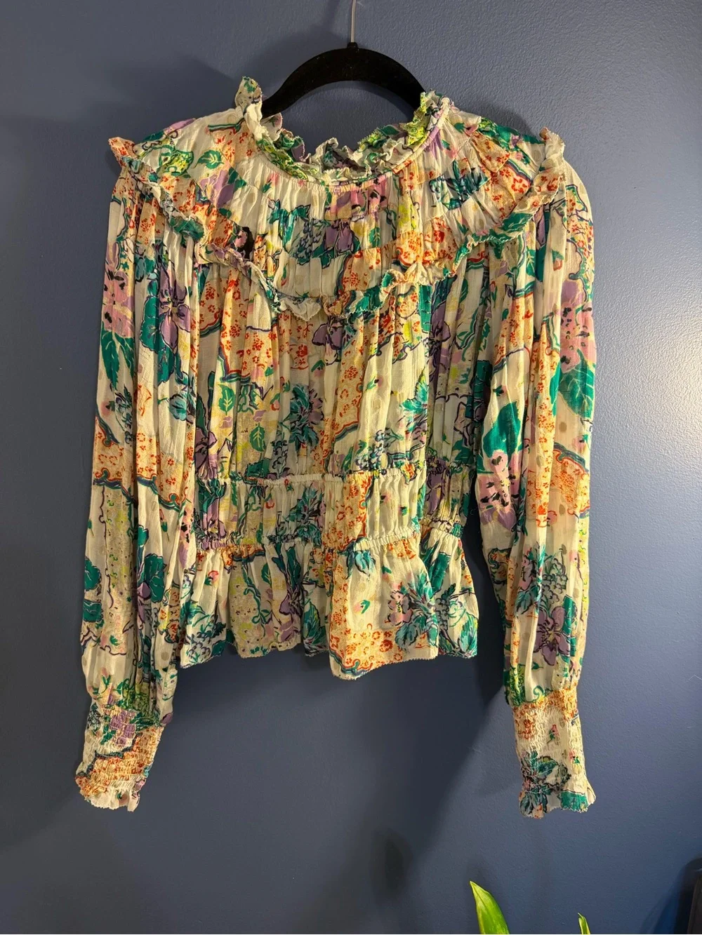 Love the label Floral Ruffle Long-Sleeve Women's Top Cream Multicolor Small